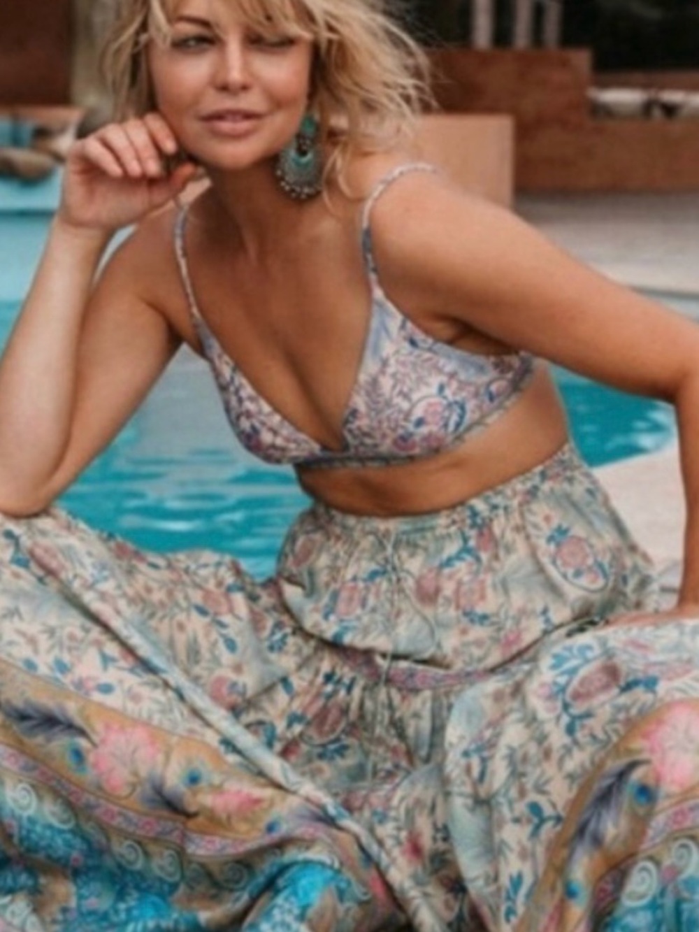 Spell Floral Paisley Bikini Top in Blue and Pink